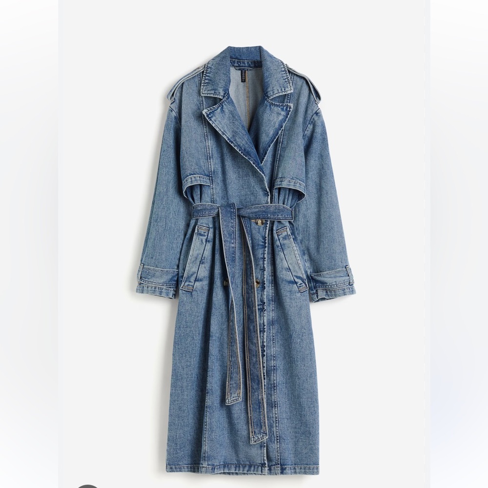 H&M Oversized Denim Trench Coat with Belt